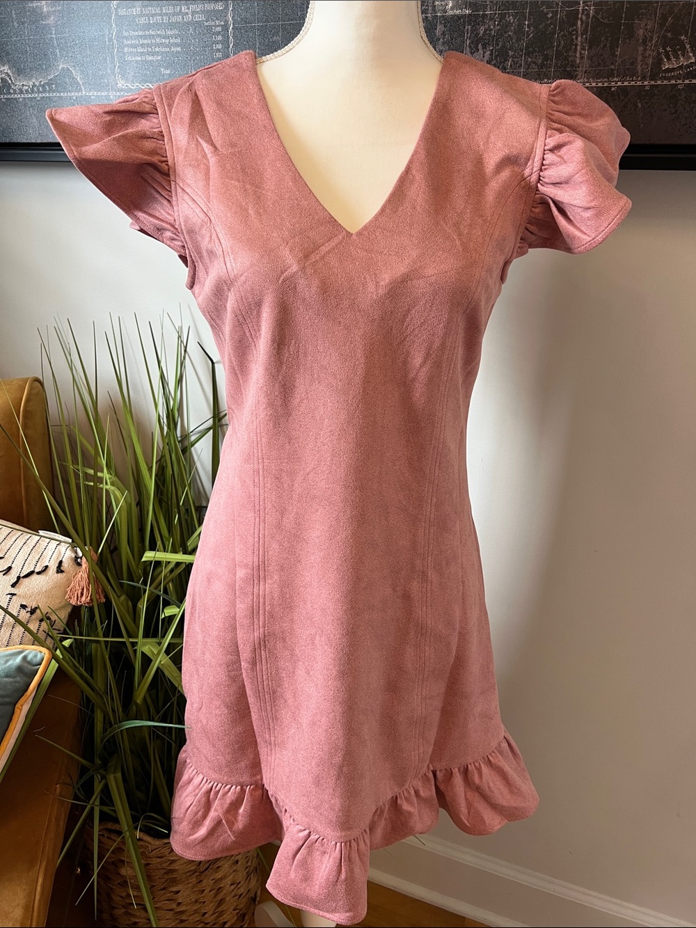 Dusty Rose V-Neck Ruffle Hem Dress